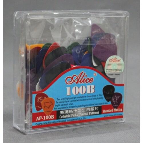 100pcs Box-packed AP-100B Heart-shaped Colorful Celluloid Animal Pattern Guitar Picks Plectrum 0.46/0.71/0.81mm