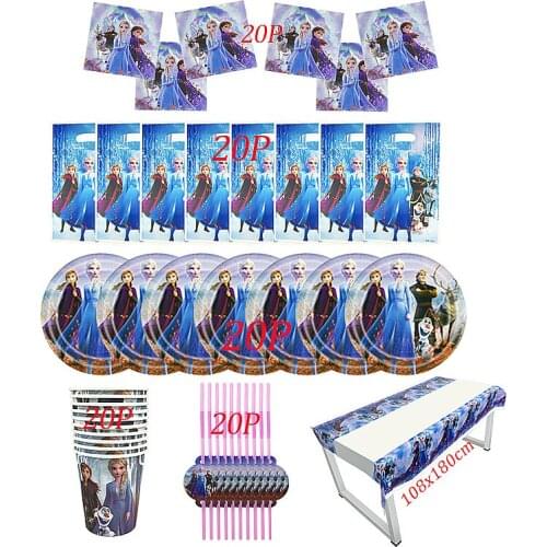 101Pc Disney Frozen Kid Favor Birthday Party Paper DisposableCup+Plate+Napkin+Straw+Giftbag Tablecloth Decoration Party Supplies