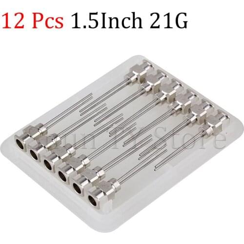 12 Pcs 1'' Silver Stainless Steel 21Ga Industrial Liquid Syringe Dispensing Needle with Double Blunt Tips Dispensing Needle
