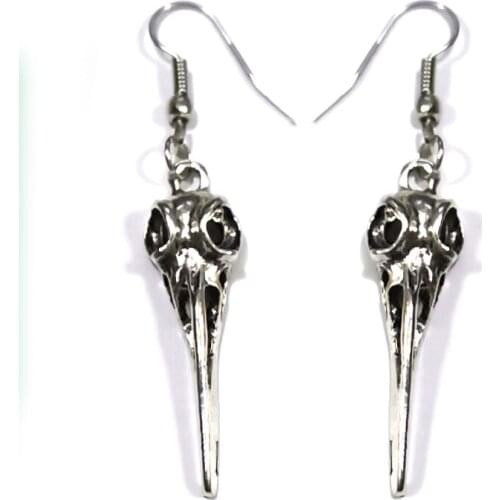 2020Vintage plata antigua pentagrama invertida, pendientes de calavera de cuervo