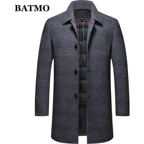 BATMO 2021 new arrival winter wool thicked trench coat men,90% white duck down liner