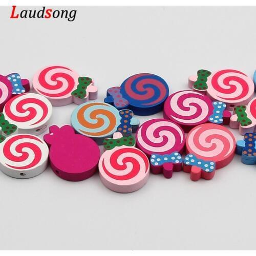 30Pcs 20x28mm Colorful Wood Candy Natural Wooden Beads For Jewelry Making DIY Children Crafts