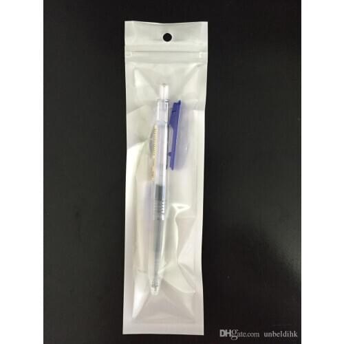 5.5*20.5cm White/Clear Self Seal pearl Zipper Plastic Retail Packaging Bag, for stylus pen Zip lock Bag Retail Package Hang Hole
