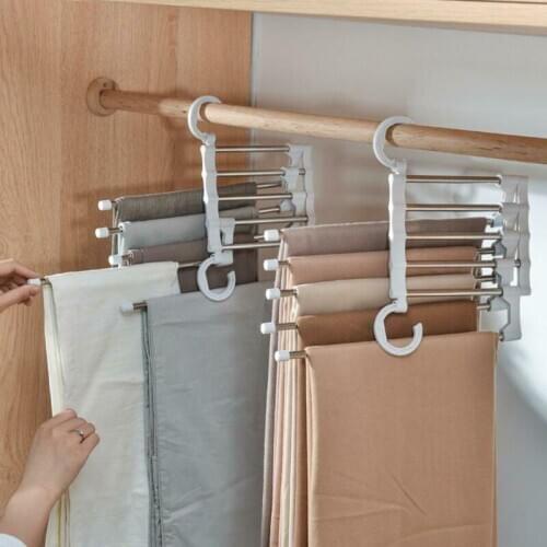 5 in1 Multi-functional Pants rack shelves Stainless Steel Wardrobe Hanger Pants Rack Tie rack Magic Hanger
