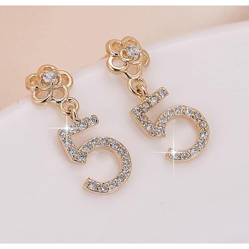 DE157 Fashion Beautiful Elegant 4A Zircon Flower with Numbers 5-Ear Stud GIRLS Gift Party Banquet WOMENS Jewelry Earrings 2021