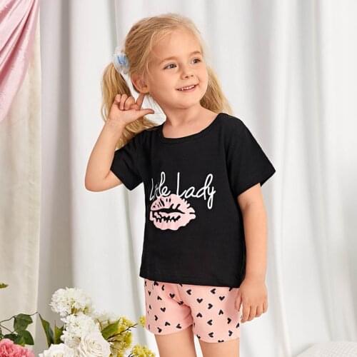 Toddler Kids Baby Girls Sets Fashion Letter T-shirt Shorts Pajamas Sleepwear Outfits Set Kids Clothes Girls Vestidos Infantis