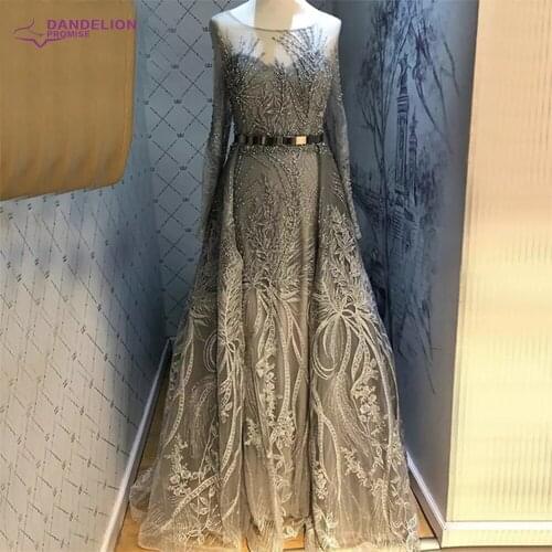 Dubai Mermaid O-Neck Full Lace Luxury Evening Dress For Women 2021Long Sleeves Crystal Handmade Sparkle Formal Party Gowns