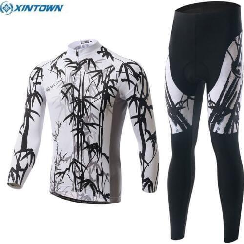 XINTOWN Outdoor Team Mens Cycling Jersey Ropa Ciclismo Bib Pants Sets Long Sleeve Bicycle Wear Clothing White S-4XL