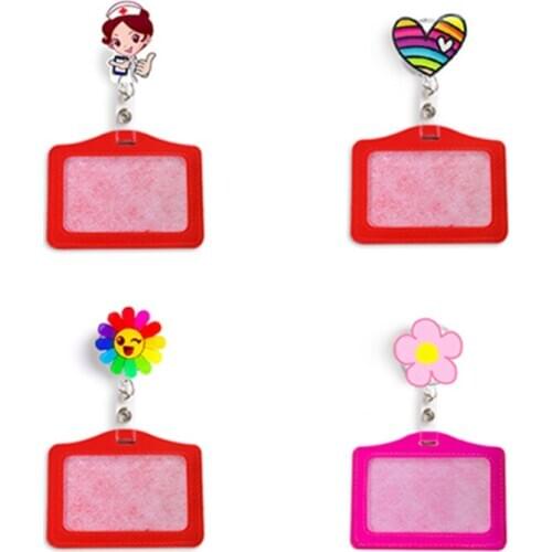 Hot Sales 1 Piece Fashion Love Heart Sunflowers Anime Retractable Nurse Badge Reel With PU ID Card Case Students ID Holder Clip