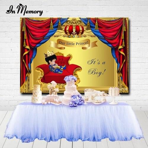 InMemory Red Royal Blue Curtain Prince Baby Backdrop Crown Boys Baby Shower Gender Reveal Photography Background Customized