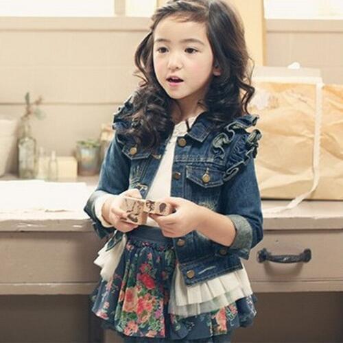 ChildrenS Clothing Kids Girls Jacket Fashion Denim Jacket Clothes Fungus Coat Spring/Autumn Girls Outerwear Costume