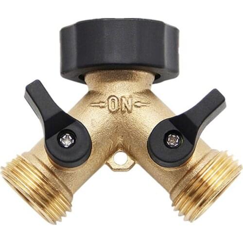 Brass Connector Garden Hose Splitter Adapter Water Pipe Manifold Trap Heavy Duty Twinkle Star 2 Way 2 Valves Y-Splitter