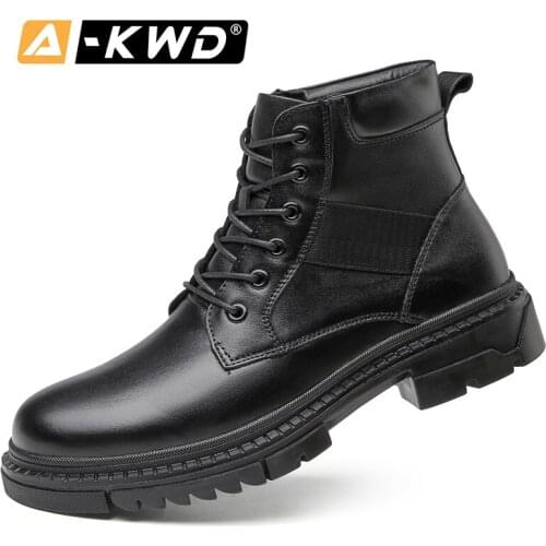 Fashion Autumn Single Boots Mens Botas Black De Invierno Lace-up Snow Boots Men Genuine Leather Winter Boots Men Plus Size 39-48