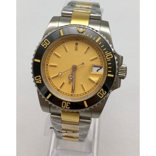 40mm Gold Dial Date NH35 Watch Mens Automatic Gold Plated Case Luxury Mechanical Watch Stainless Steel Strap