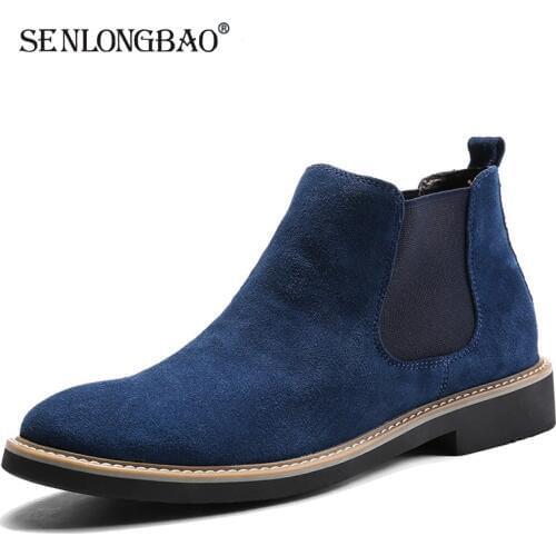Brand New Autumn Winter High Quality Cow suede Men Chelsea Boots Non-slip Snow boots Warm Plush Men Boots Handmade Ankle Boots