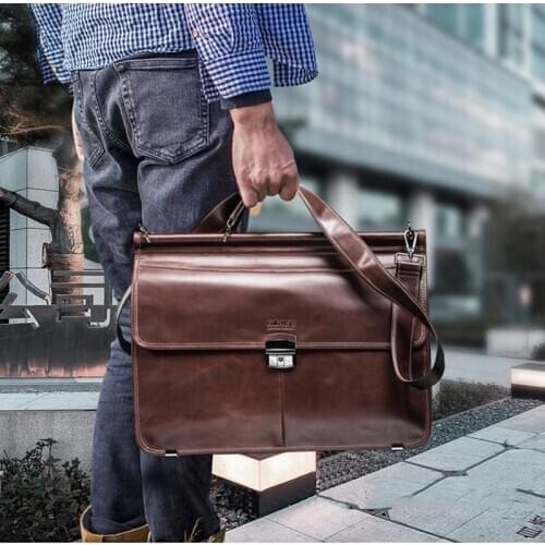 Genuine Leather business mens briefcase large capacity 17" laptop bag male handbags multifunctional men Commuter bags Cowhide