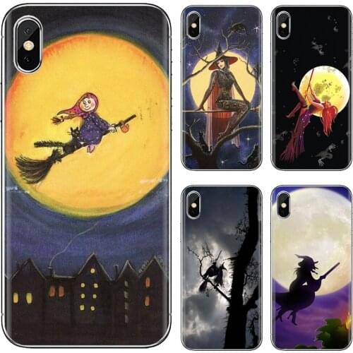 For Xiaomi mi Redmi Note 3 4 4X 5 6 7 8 8t 9 9s 9t 10 pro lite Halloween Witch Flying Broom Over Moon Soft Skin Case