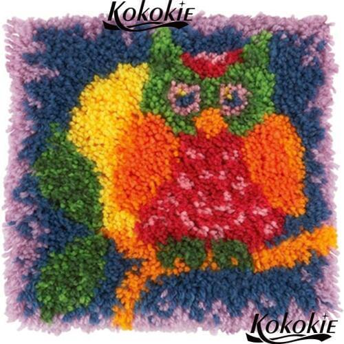 Handmade owl printed cross stitch kits latch hook rug kits animals cushion embroidery yarn handicraft needlework sets