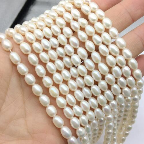 A Grade Natural Fresh Water Pearl Oval Rice Shape Bead 5-7 mm Smooth Drop Beads DIY Jewelry Making Supplies