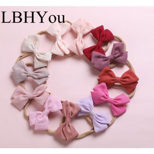 New Fashion Baby Girls Knot Nylon Headbands Handmade Linen Cotton Bows Elastic Nylon Hairbands Hair Accessories For Girls 23pcs