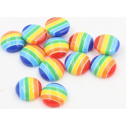 New Fashion 40pcs 12mm rainbow Colors stripe Style Flat back Resin Cabochons Fit 12mm Cameo Base Cabochons-W3-10