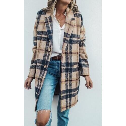 New fashion 2020 brand womens jackets speed Bribe Loose Long Fund Lattice Woman Woolen Loose Coat