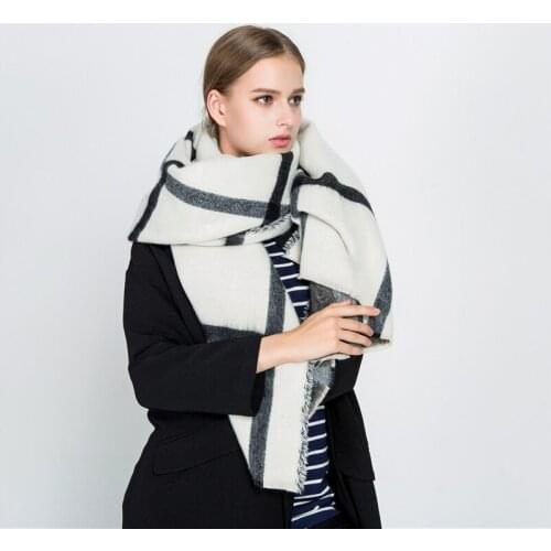 Autumn And Winter New Black And White Double-sided Cashmere Scarf Beige Adult Large Plaid Scarf Warm Fashion Shawl