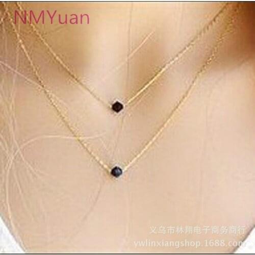The New Statement Necklace Extremely Refined Simplicity Double Black Crystal Necklace Female Assembly Jewelry