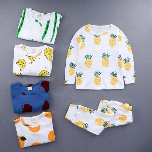 ST326 New Spring Autumn Children Clothes Baby Pajamas with Long Sleeve Pineapple Print Set of Clothes for Boys Girls 2-7Y