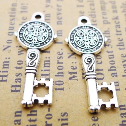 20PCS/Lot 10mm*24mm wicca Antique Silver Color Key Charms Necklace Pendants For Jewelry Making DIY