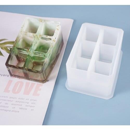 Crystal Epoxy Resin Silicone Mold Lipstick Storage Box Color Fine Storage Swing Table Decorative Mirror Silicone Mold For Resin