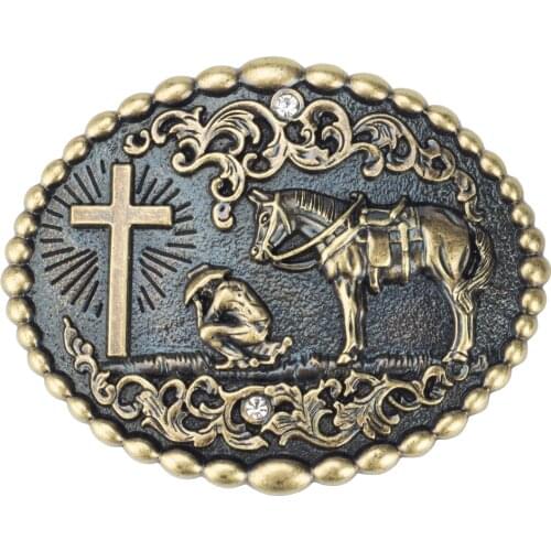Western Style Metal Belt Buckle Horse And Cross Ellipse Fashion
