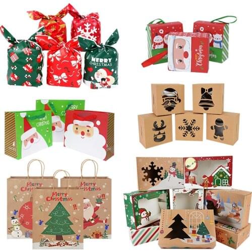 Christmas Bags Candy Boxes Santa Claus Christmas Tree Gift Box DIY Cookie Packaging Bag New Year 2021 Kids Favors Bag Noel Decor