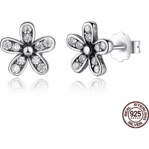 Genuine 925 Sterling Silver Plum Blossom Zircon Earrings Are Suitable as Birthday Gifts for Girls Fashion Jewelry