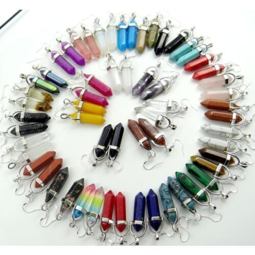 Natuursteen lapis Quartz crystal aventurine mix steen Zeshoekige Reiki charms chakra Hanger Earring voor vrouwen sieraden 1 Paar