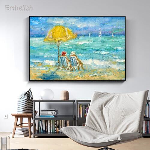 Embelish 1 Pieces New Two Women In The Beach Landscape Wall Posters For Living Room Modern Home Decor HD Canvas Painting Picture