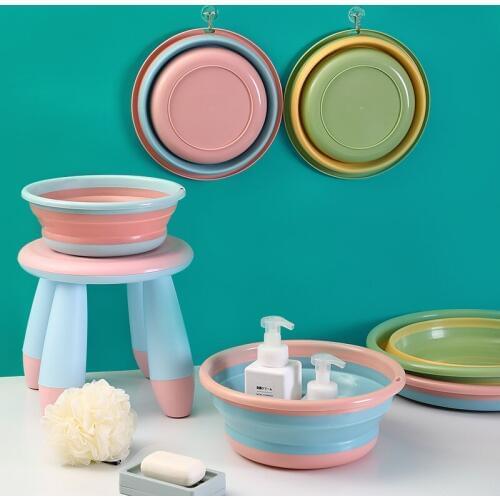 Folding Wash Basin Plastic Portable Outdoor Travel Laundry Tub Thickened Kitchen Vegetable Sink Household Cleaning Tools