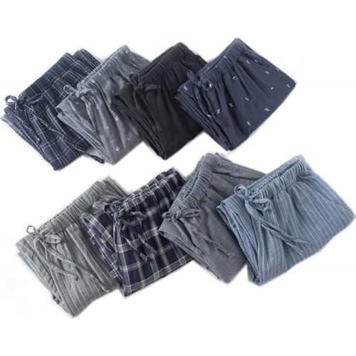Spring Autumn Men 100% Cotton Sleep Bottoms Male Plus size Home Nighty trousers Men Casual Simple Loosen Plaid pajama pants XXL