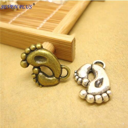 High Quality 20 Pieces/Lot 13mm*19mm Alloy Charms Metal Lovely Baby Feet Charms