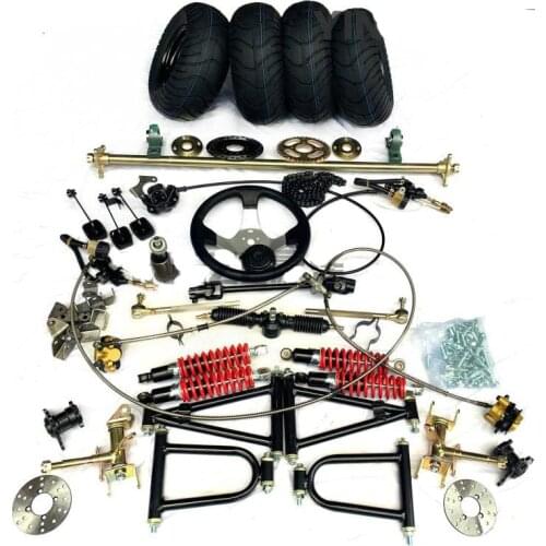 GO KART KARTING ATV UTV Buggy 1M Rear Axle Steering Gear Rack Pinion U Joint Tie Rod Steering Wheel Brake Pump With 6" Wheels