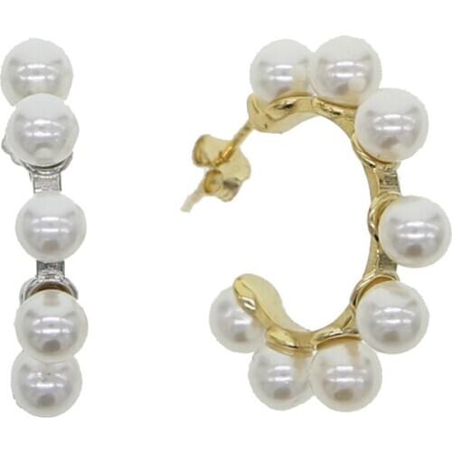Pearl beaded geometric circle hoop earring 100% 925 sterling silver girl women classic fashion jewelry