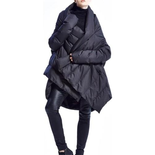 Winter Women White Duck Down Jacket Fashion Warm Asymmetric Long Down Coat Female Large Size Loose Cloak Parkas Outwear SF1070