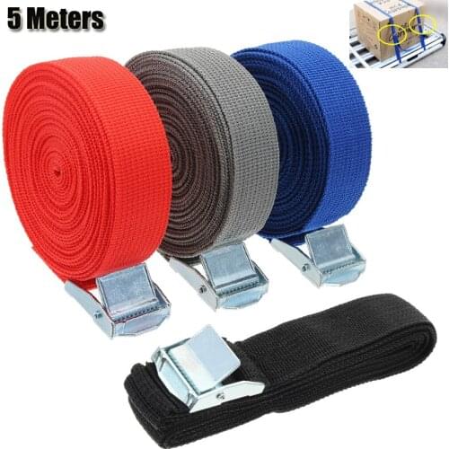1Pc 5m Car Tension Rope Tie Down Strap Strong Ratchet Belt 25mm Luggage Bag Cargo Lashing With Rope Tensioner Metal Buckle Tow