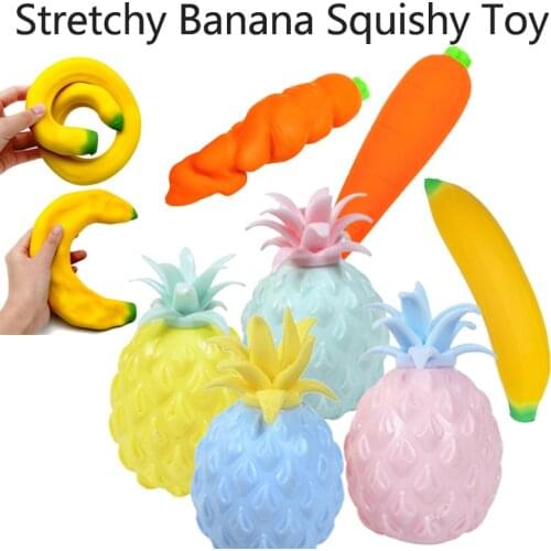 2Types Stretchy Banana and Carrot Stress-Relief Toys Stretchy Glue-Sand Filled Rubber Banana and Carrot Sensory Toys Fidget Toys