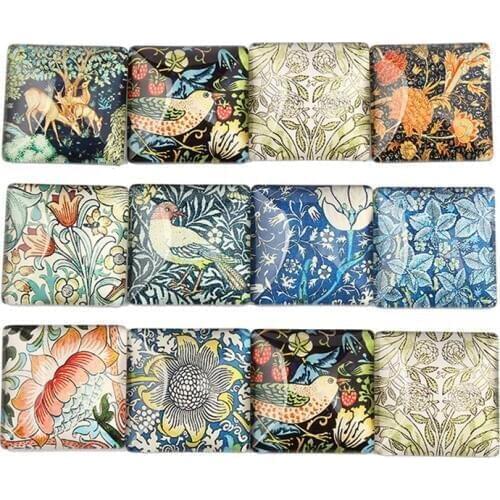 20pcs Flower Bird Photo Square Glass Cabochons 20mm 25mm Diy Flat Back Handmade Picture Jewelry Findings For Pendants