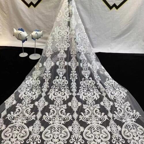 5yards/pc) High grade white African wedding lace delicate embroidered French net lace with lots of tube beads for dress FAX007