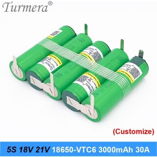 5s 18v 21v 18650 soldering battery 18650 vtc6 3000mah 30a battery pack for screwdriver battery and vacuum cleaner customized