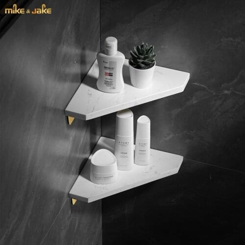 White marble Aluminum corner shelf bathroom rack brass stone holder washroom corner shelf luxury toilet wall storage rack