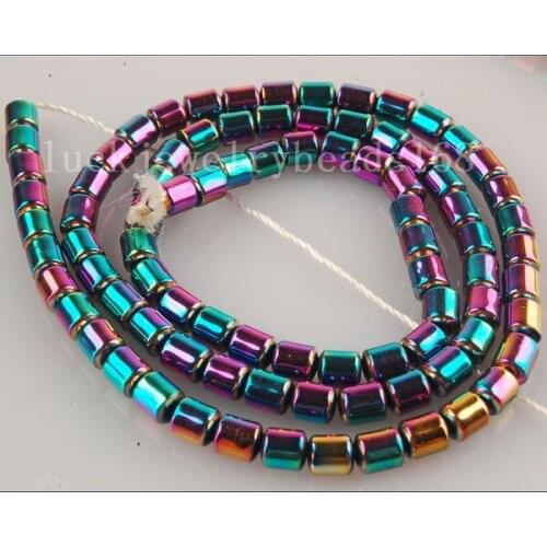 Free Shipping Fashion Jewelry 4x5mm Multi-Coloder Hematite Column Loose Beads 1 Strand 15.5" FG5860