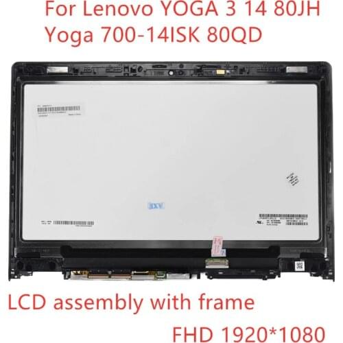 Free shipping LCD Display Screen Assembly + Touch Glass Digitizer with Frame For Lenovo YOGA 3 14 80JH 80QD Yoga 700-14ISK